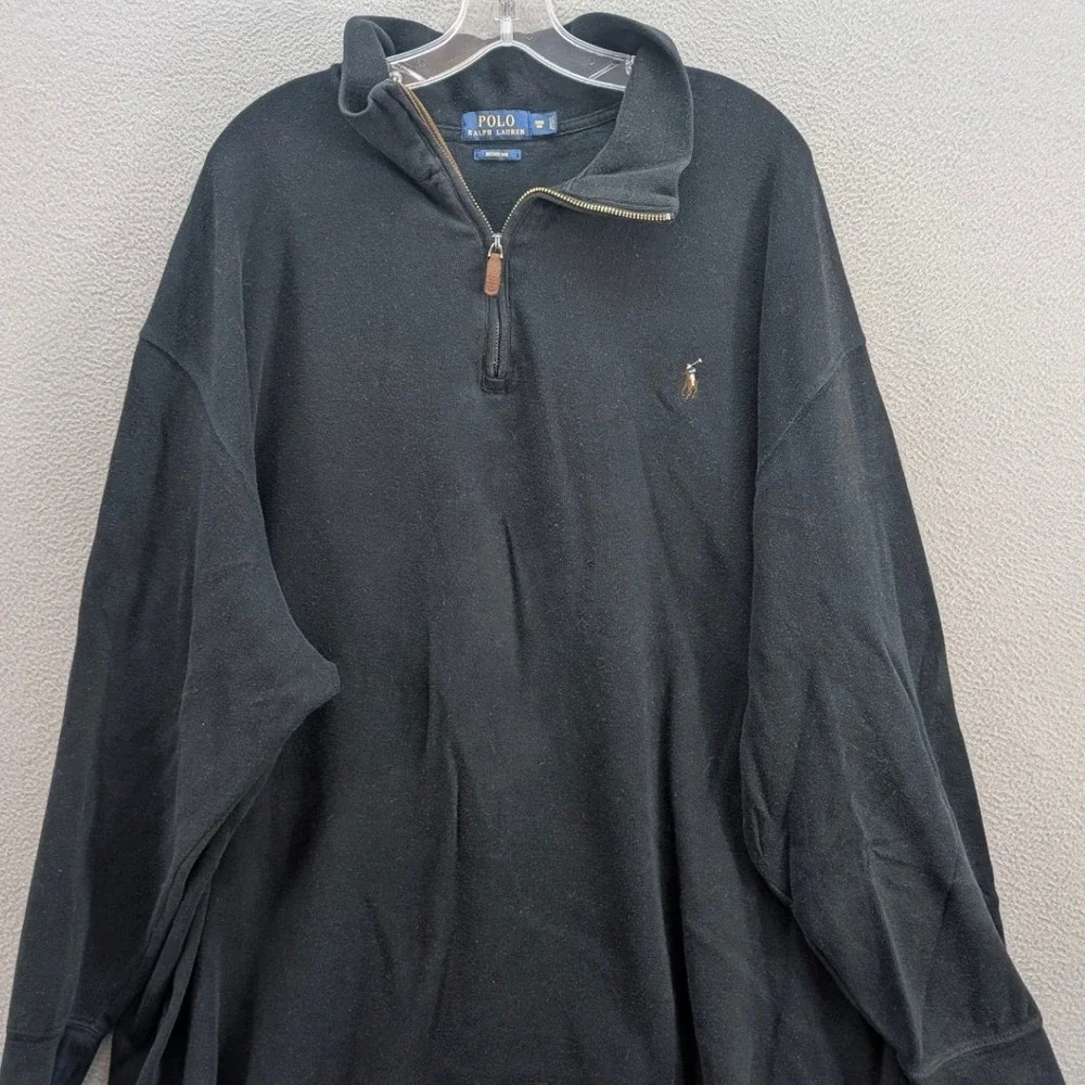 Polo Ralph Lauren Polo Mens Sz 3XB Big Estate‎ Rib 1/4 Zip Pullover Black Cotton